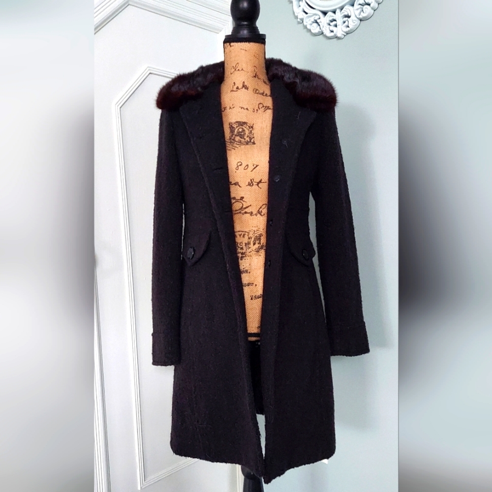 Giacca knee-length black wool blend coat, Small